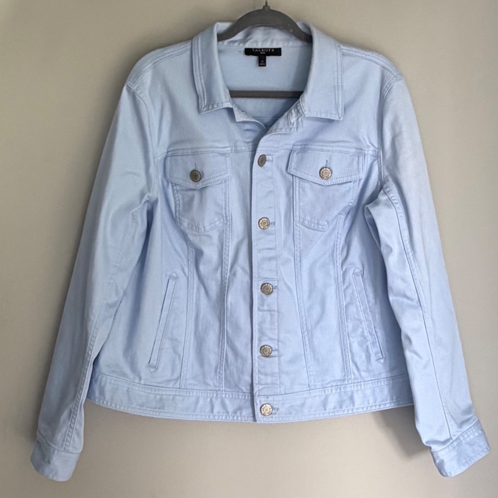 Talbots Plus Denim Jean Jacket Sky Blue Cotton Stretch Button Front Size 1X